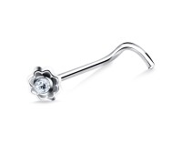 Flower Silver Curved Nose Stud NSKB-723